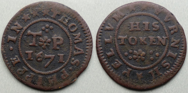 Furneaux Pelham, Thomas Phippe 1671 farthing Furneaux Pelham, Thomas Phippe 1671 farthing